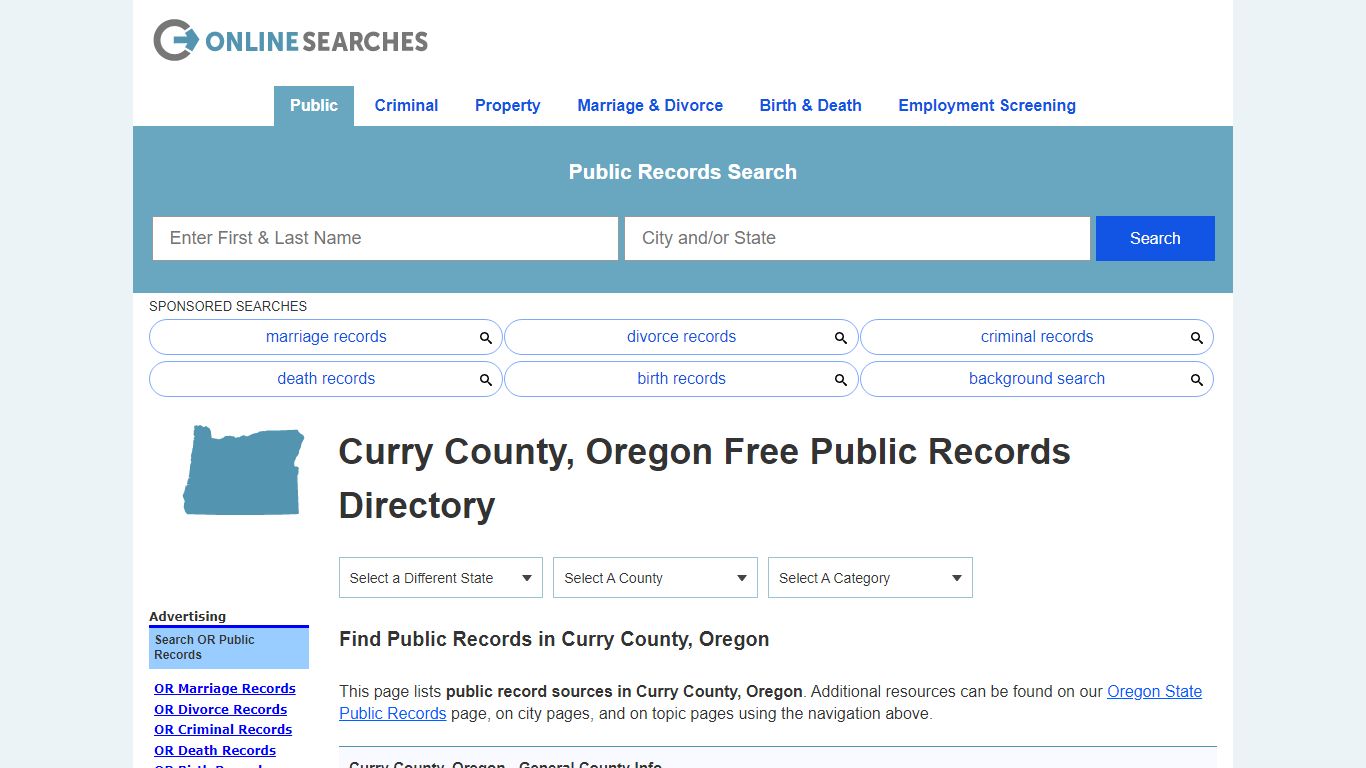 Curry County, Oregon Public Records Directory - OnlineSearches.com