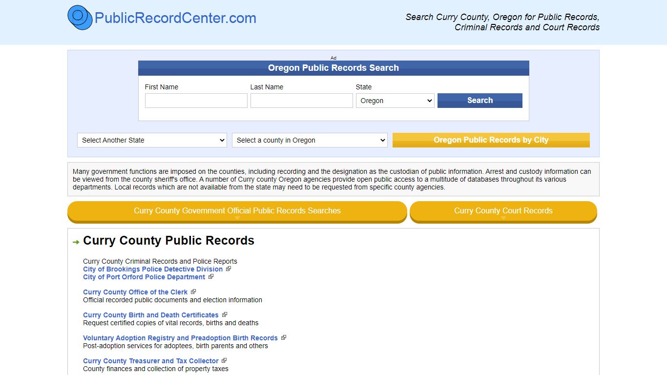 Curry County Oregon Free Public Records - Court Records - Criminal Records